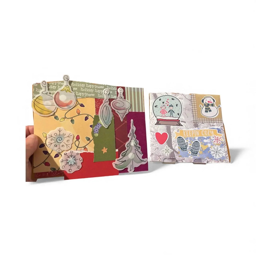 Holiday Junk Journal Kit – Handmade Christmas Fabric Basket, Ephemera, Stickers