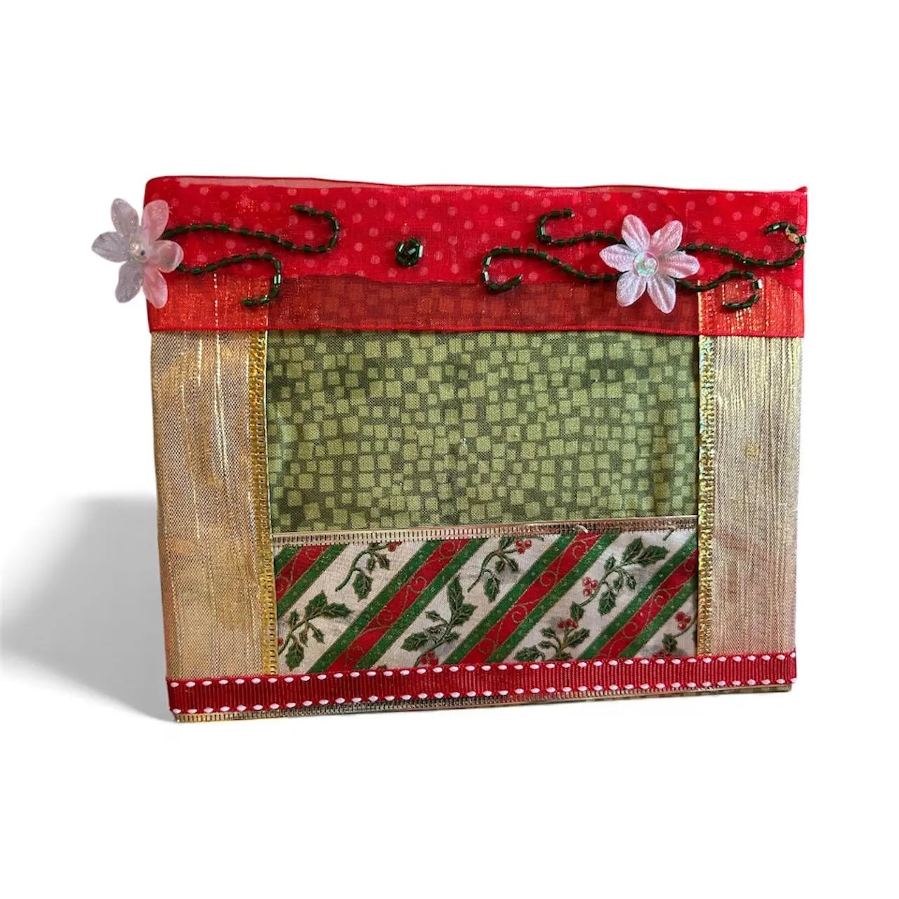 Holiday Junk Journal Kit – Handmade Christmas Fabric Basket, Ephemera, Stickers