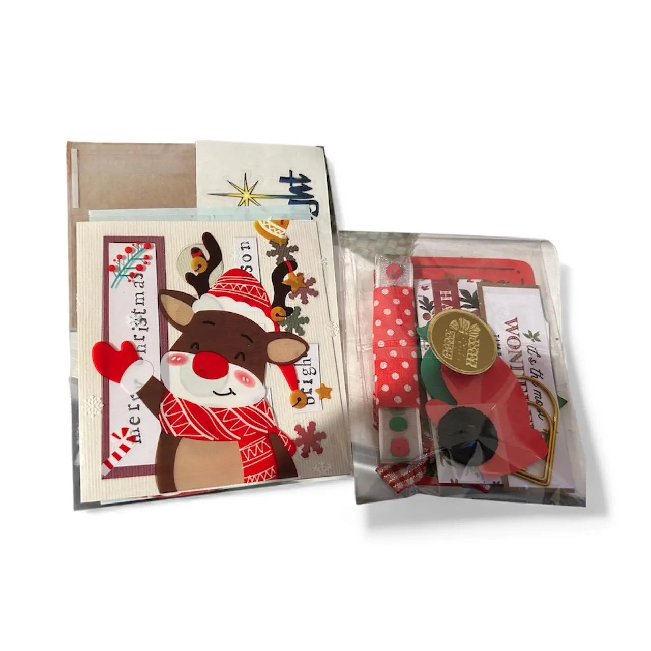 Holiday Junk Journal Kit – Handmade Christmas Fabric Basket, Ephemera, Stickers